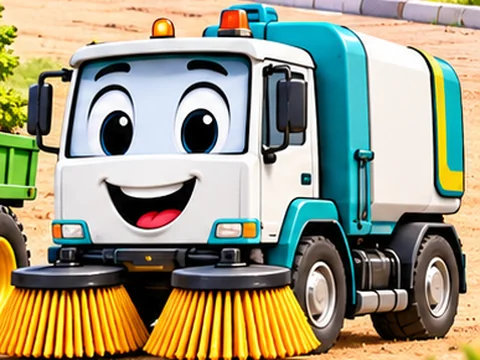 Danny, the white & teal street sweeper, smiling